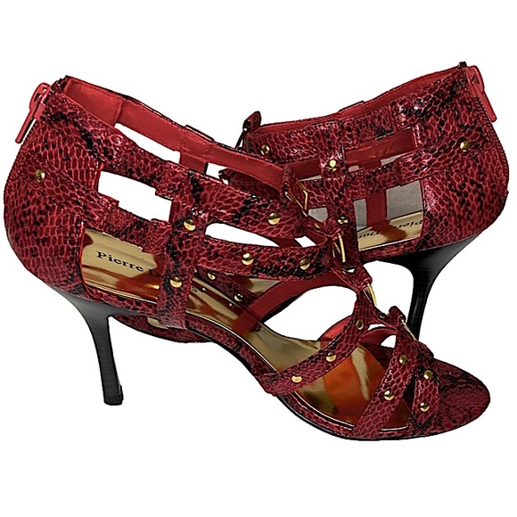 PIERRE DUMAS Adora-11 Red Faux Snakeskin Sexy Heels Zip Back Sz 9M - Picture 4 of 9